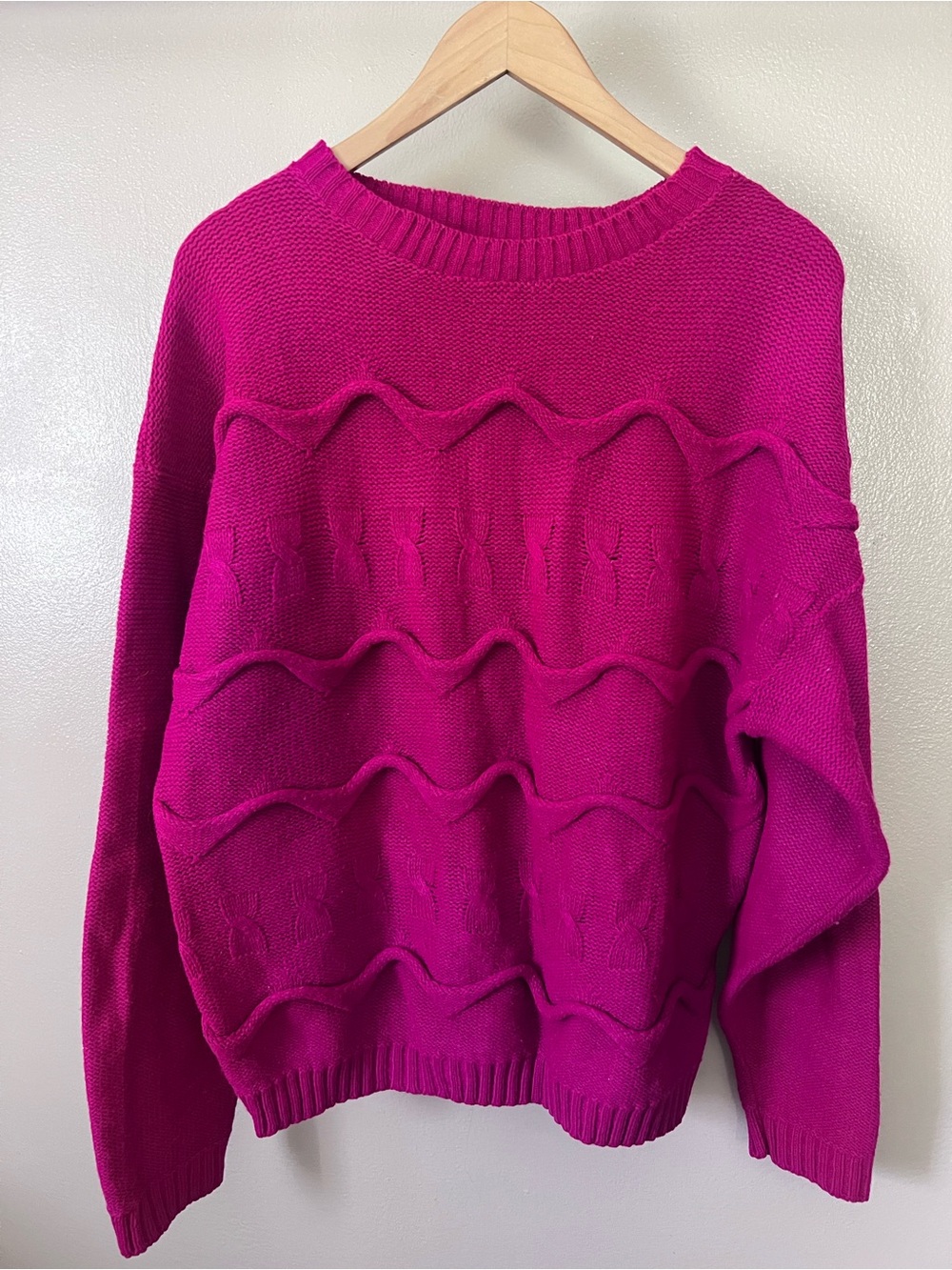 Firman Knitwear Vintage Pink Sweater 3D Wave Pattern XL